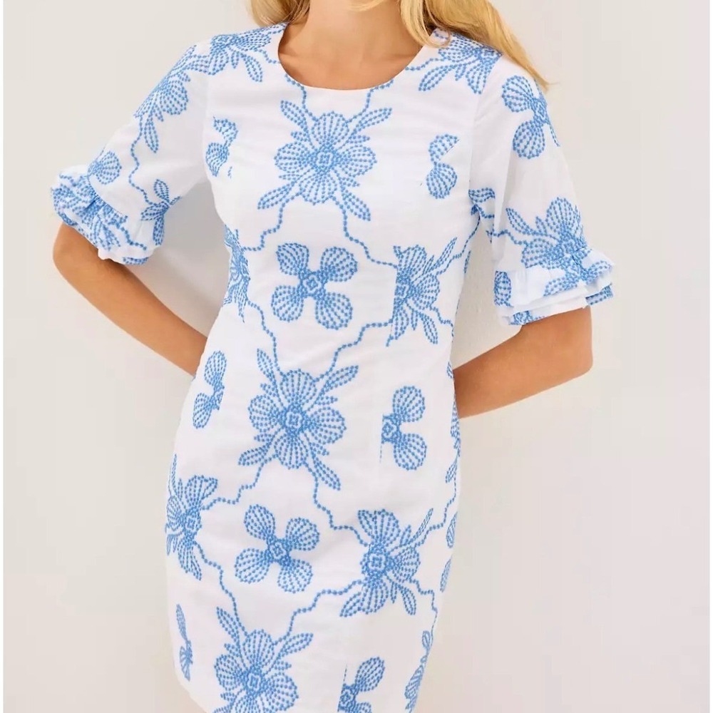 Lilly Pulitzer NWT Fiesta Dress Sunwashed Blue Al Fresco Dot $268 Size 14